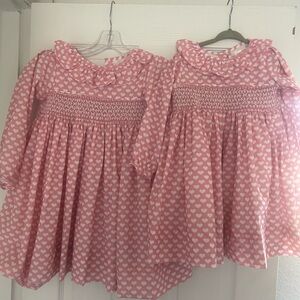 Cecil and Lou Smocked Pink and White Heart Dresses